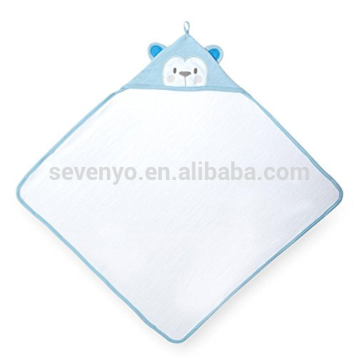 Serviette à capuche bébé garçon avec oreilles 3D - Blanc / Bleu, style singe mignon, 100% coton naturel, super doux et absorbant